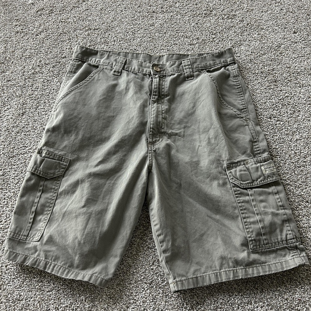 Wrangler Cargo Shorts Mens 34 Green Cotton Canvas Flat Front Workwear Casual